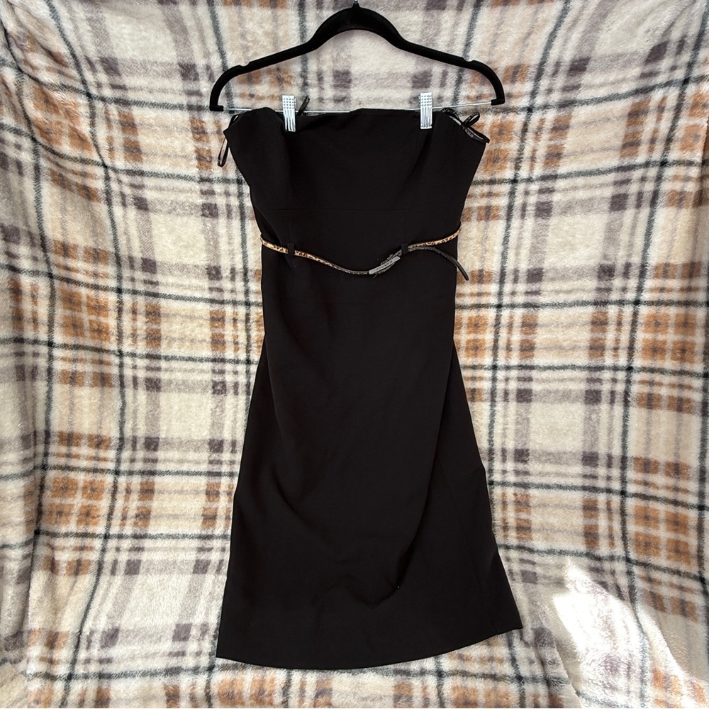 Black Halo Strapless Dress with Leopard Print Belt #128